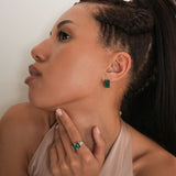 925 Sterling Silver Ring - Solid Gold over Silver with Green Cat’s Eye - Olivia Star Jewelry 1193R