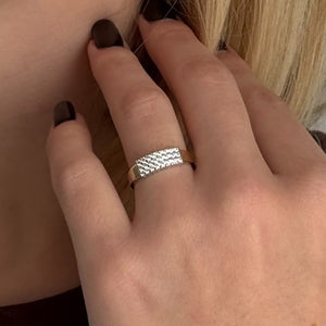 14K Gold Bonded Ring Pavé Cluster, sterling silver, worn on hand