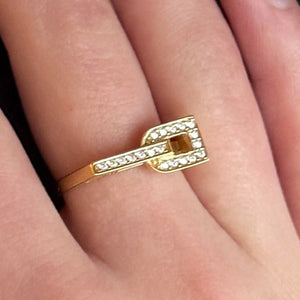 14K Gold Plated Ring Golden Buckle Bar, sterling silver, worn on hand