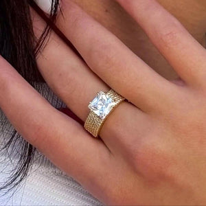 14K Gold Plated Ring Princess Caviar, sterling silver, worn on hand