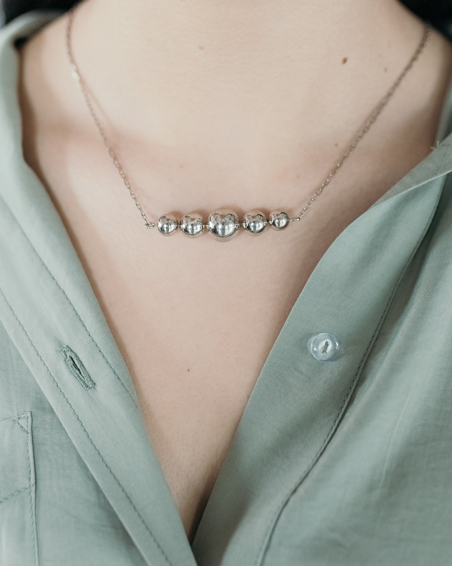 Sterling Silver Necklace | Beaded Bar Modern