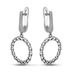 Cubic Zirconia Drop Earrings Chain Link Hoop Drop, sterling silver