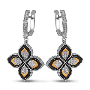 14K Gold Bonded Dangle Earrings Venetian Flower, sterling silver