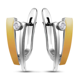14K Gold Bonded Huggie Earrings Golden Slab CZ, sterling silver