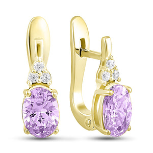 14K Gold Plated Huggie Earrings Amethyst-Colour Oval Trio, sterling silver