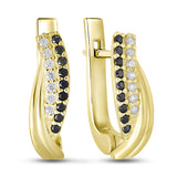 925 Sterling Silver Earrings - Gold Coating with White and Black Zirconia Elegant Design - Olivia Star Jewelry 1888LE