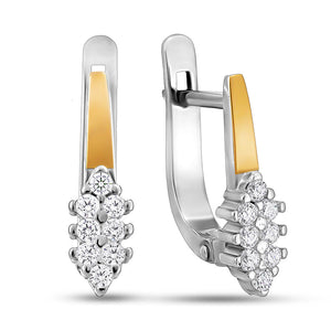 14K Gold Bonded Huggie Earrings Marquise Cluster, sterling silver