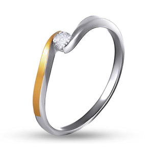 14K Gold Bonded Ring Golden Swoosh Solitaire, sterling silver