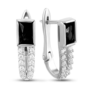 Cubic Zirconia Huggie Earrings Baguette Noir, sterling silver