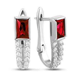 Garnet Earrings Minimalist Classic, sterling silver