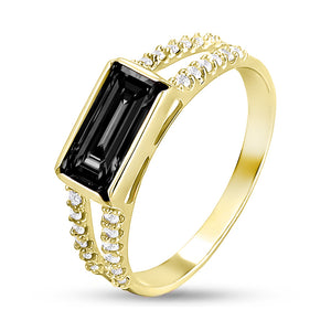 14K Gold Plated Ring Golden Baguette Noir, sterling silver