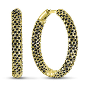 14K Gold Plated Hoop Earrings Black on Gold Inside-Out, sterling silver