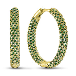 14K Gold Plated Hoop Earrings Emerald-Colour Inside-Out, sterling silver