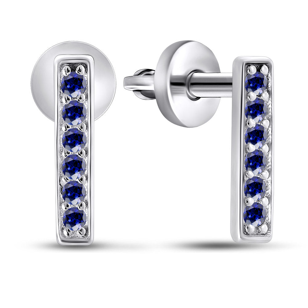 Cubic Zirconia Stud Earrings | Sapphire Colored Elegant | Sterling Silver