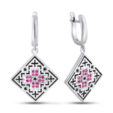 925 Sterling Silver Hanging Earrings - Black Enamel with Rose Cubic Zirconia Timeless Look - Olivia Star Jewelry 2190/1E