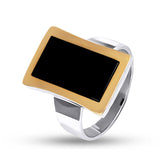 925 Sterling Silver Two-Tone Ring - Gold Plated with Black Onyx - Olivia Star Jewelry 254-1R