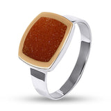925 Sterling Silver Two-Tone Ring - Gold Plated with Gold Sand Aventurine - Olivia Star Jewelry 255-1R