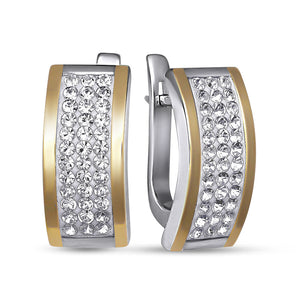 14K Gold Bonded Huggie Earrings Crystal Rails, sterling silver