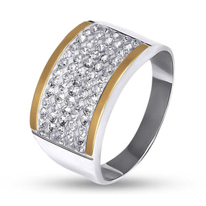 14K Gold Bonded Ring Crystal Panel Band, sterling silver