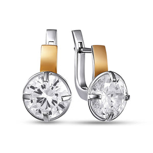 14K Gold Bonded Huggie Earrings Bold Round Solitaire, sterling silver