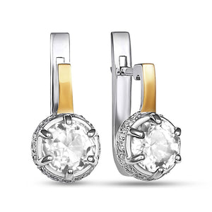 14K Gold Bonded Huggie Earrings Crown Solitaire, sterling silver
