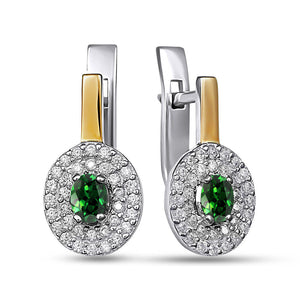 14K Gold Bonded Huggie Earrings Emerald-Colour Halo, sterling silver