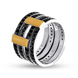 925 Sterling Silver Ring - Two-Tone Gold Finish with Black Cubic Zirconia - Olivia Star Jewelry 850-1R