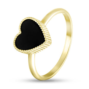 14K Gold Plated Ring Black Onyx Heart, sterling silver
