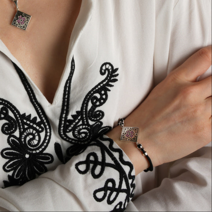 Enamel Bracelet | Black Enamel Elegant | Sterling Silver