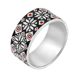 925 Sterling Silver Ring - Black Enamel Accent Elegant Design - Olivia Star Jewelry 2229R