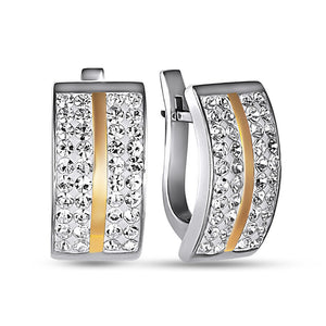 14K Gold Bonded Huggie Earrings Crystal Stripe, sterling silver
