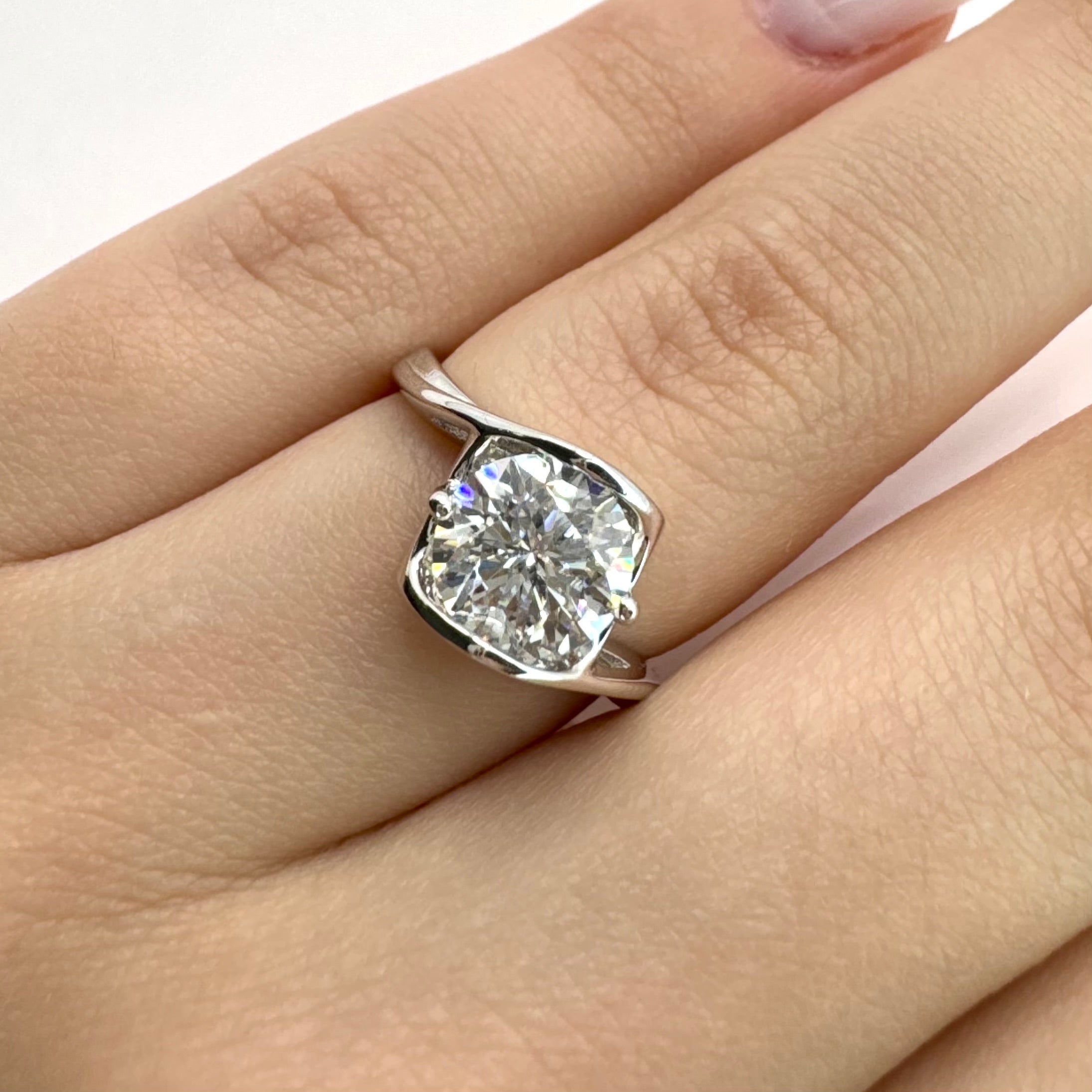 Moissanite Solitaire Engagement Ring - Love-Inspired Elegance in a Sleek Band