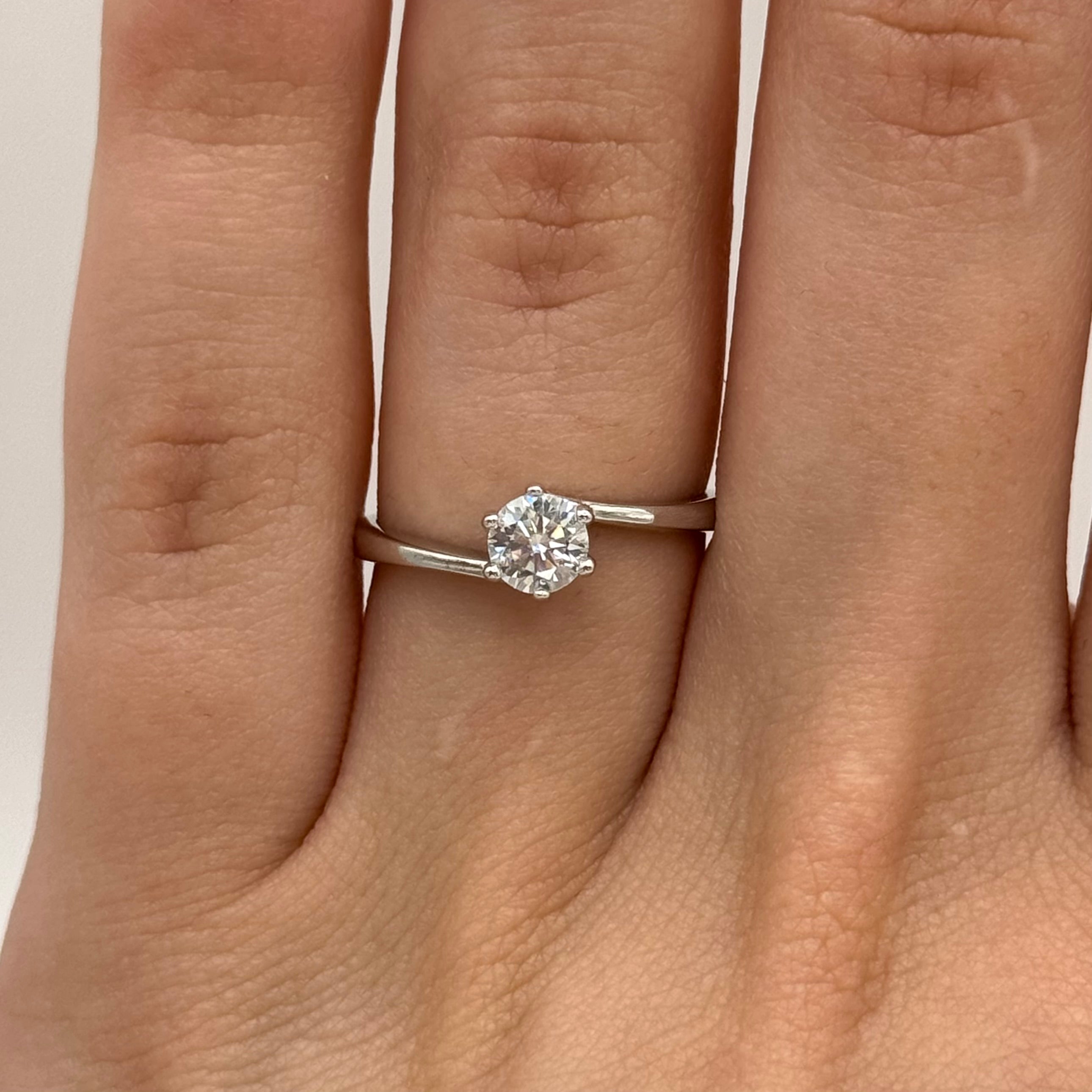 Moissanite Lab-Grown Diamond Engagement Ring - 18K White Gold Plated Silver