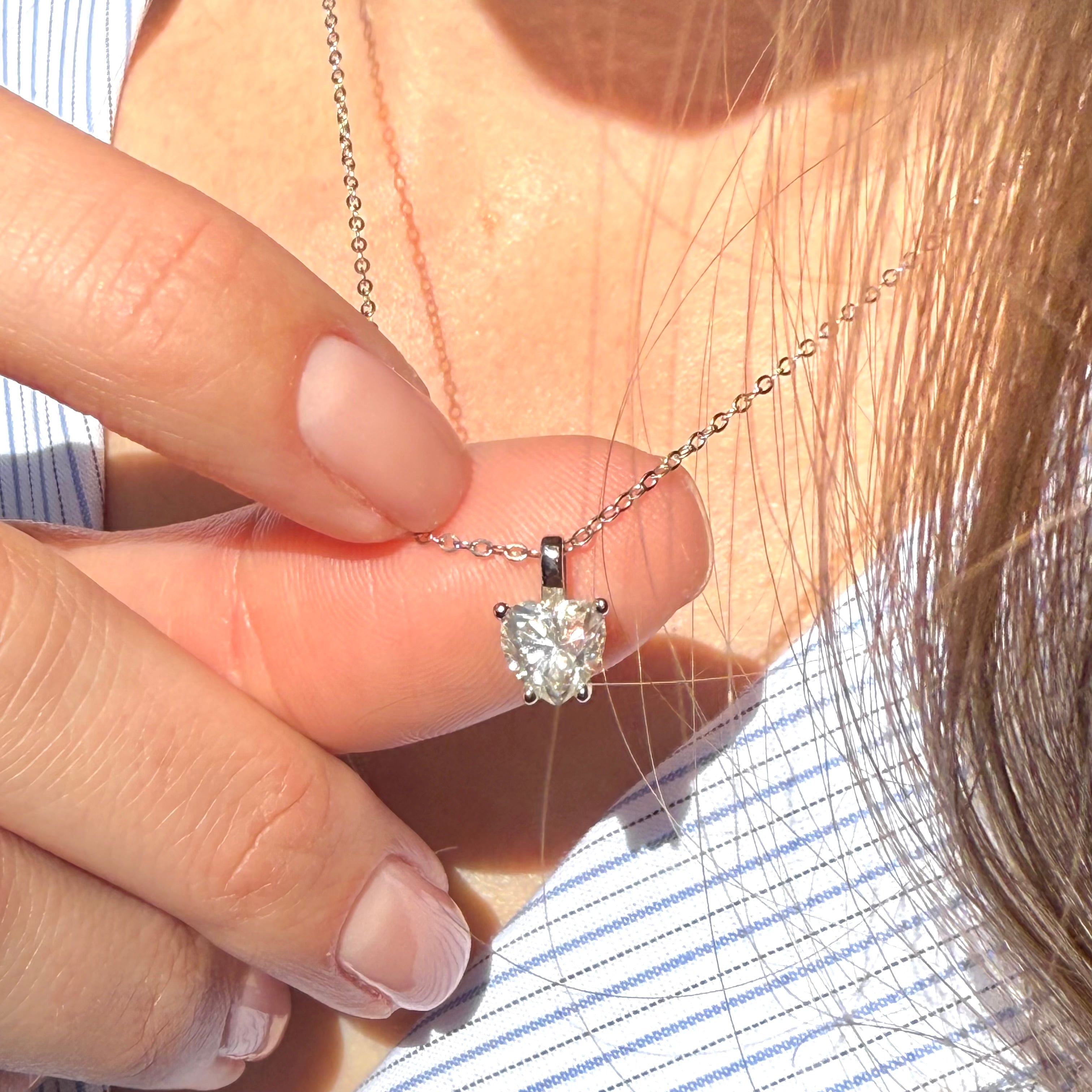 Moissanite Heart Pendant - Sparkling Stone in a Delicate Metal Frame