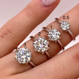 Moissanite Lab-Grown Diamond Engagement Ring - 18K White Gold Plated Silver