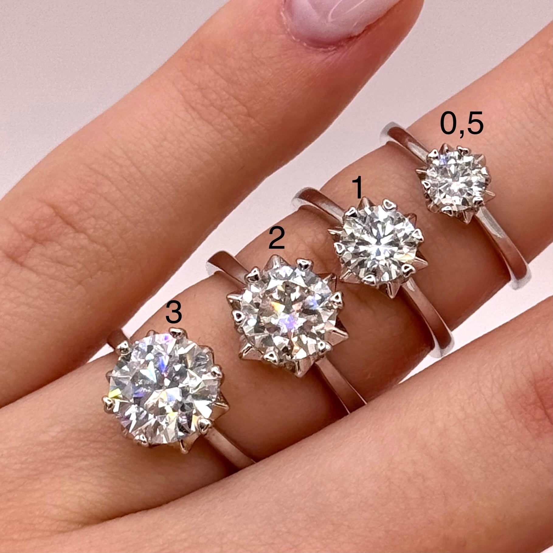 Moissanite Lab-Grown Diamond Engagement Ring - 18K White Gold Plated Silver