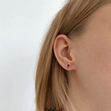 925 Sterling Silver Stud Earrings - Solid Gold Accent with Garnet CZ - Olivia Star Jewelry 983/1E