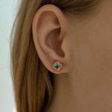 925 Sterling Silver Stud Earrings - Gold Coating with Emerald CZ - Olivia Star Jewelry 983/1E