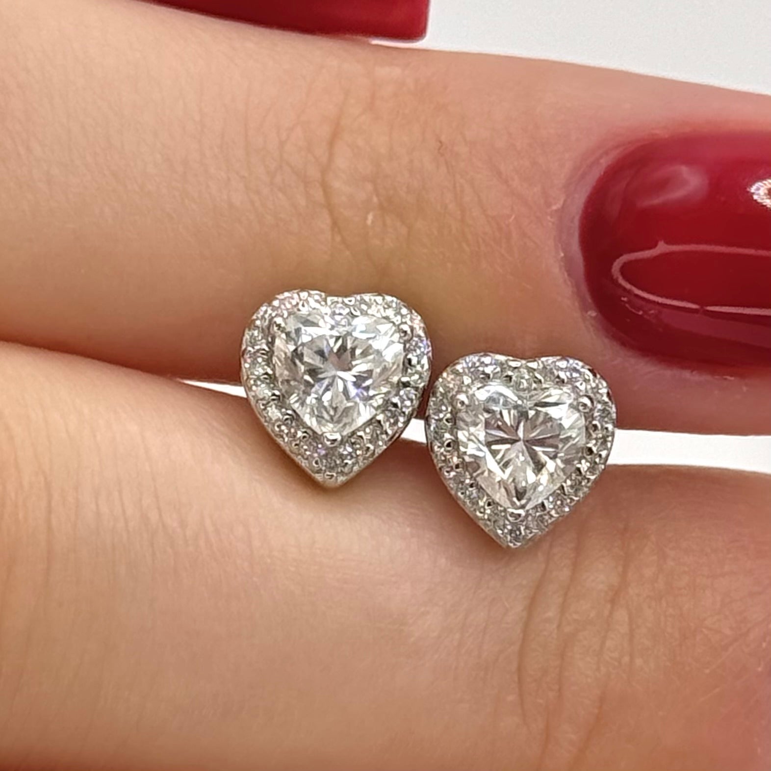 Moissanite Heart Stud Earrings - Classic Design with a Polished Metal Finish