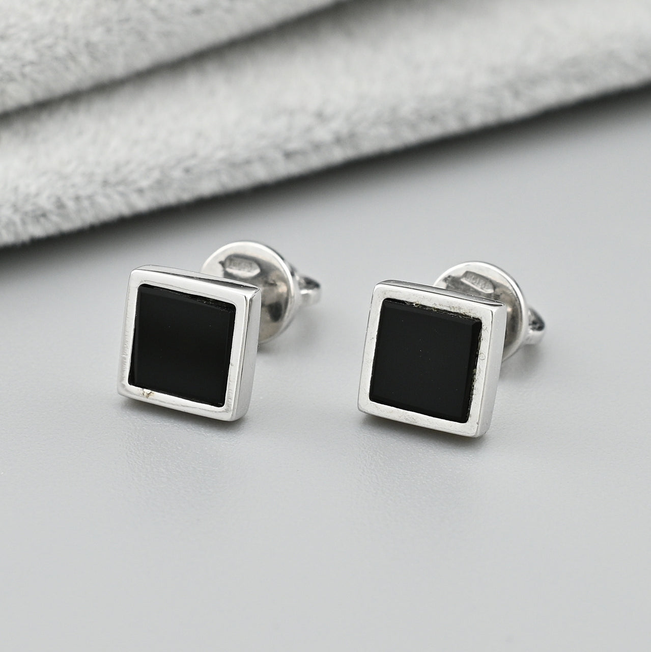 Black Onyx Stud Earrings | Black Onyx Minimalist | Sterling Silver
