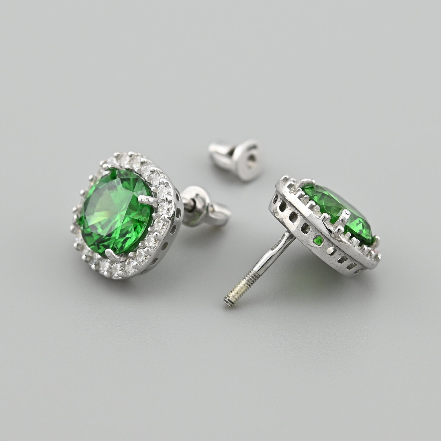 Sterling Silver Stud Earrings | Emerald CZ Stone Classic