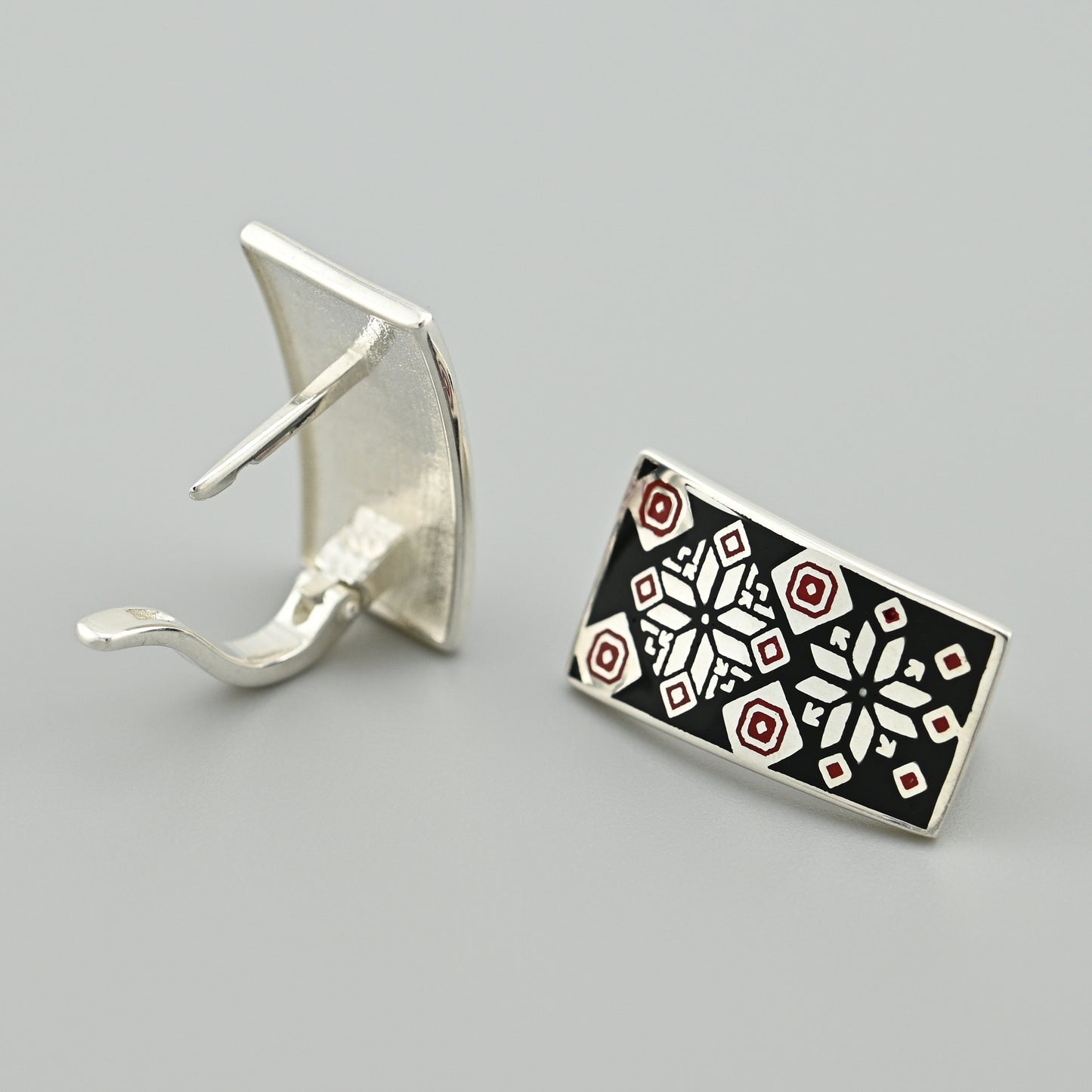 Enamel Earrings | Black Enamel Geometric | Sterling Silver