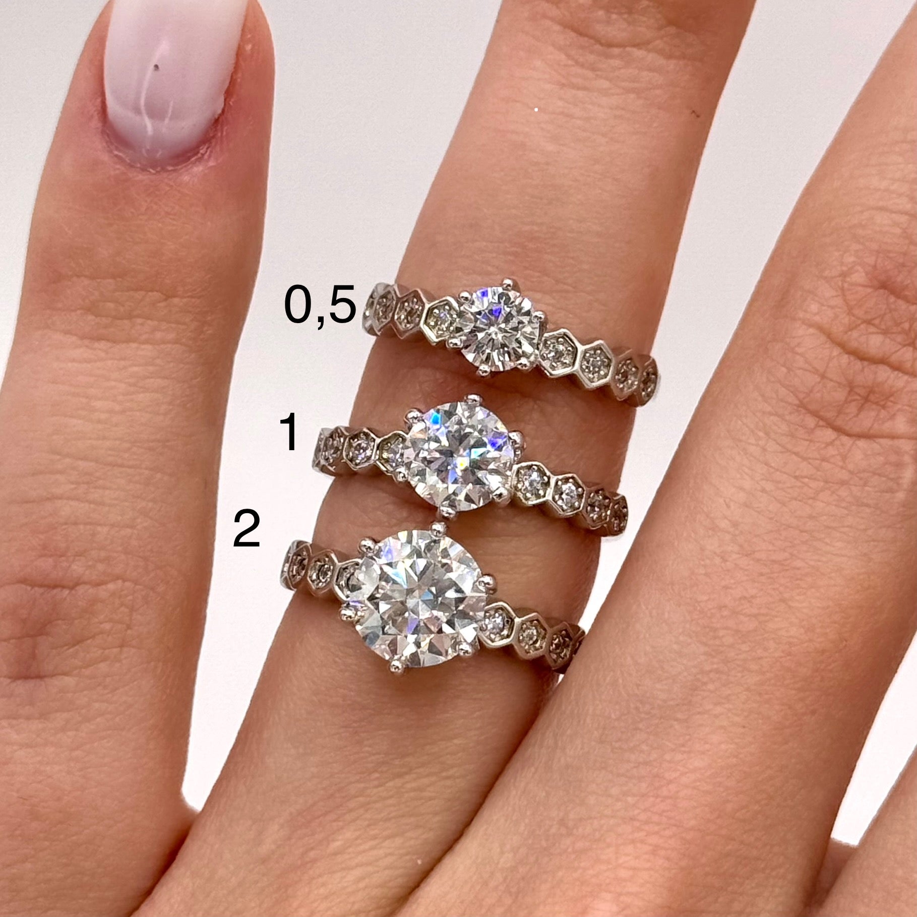 Moissanite Lab-Grown Diamond Engagement Ring - 18K White Gold Plated Silver