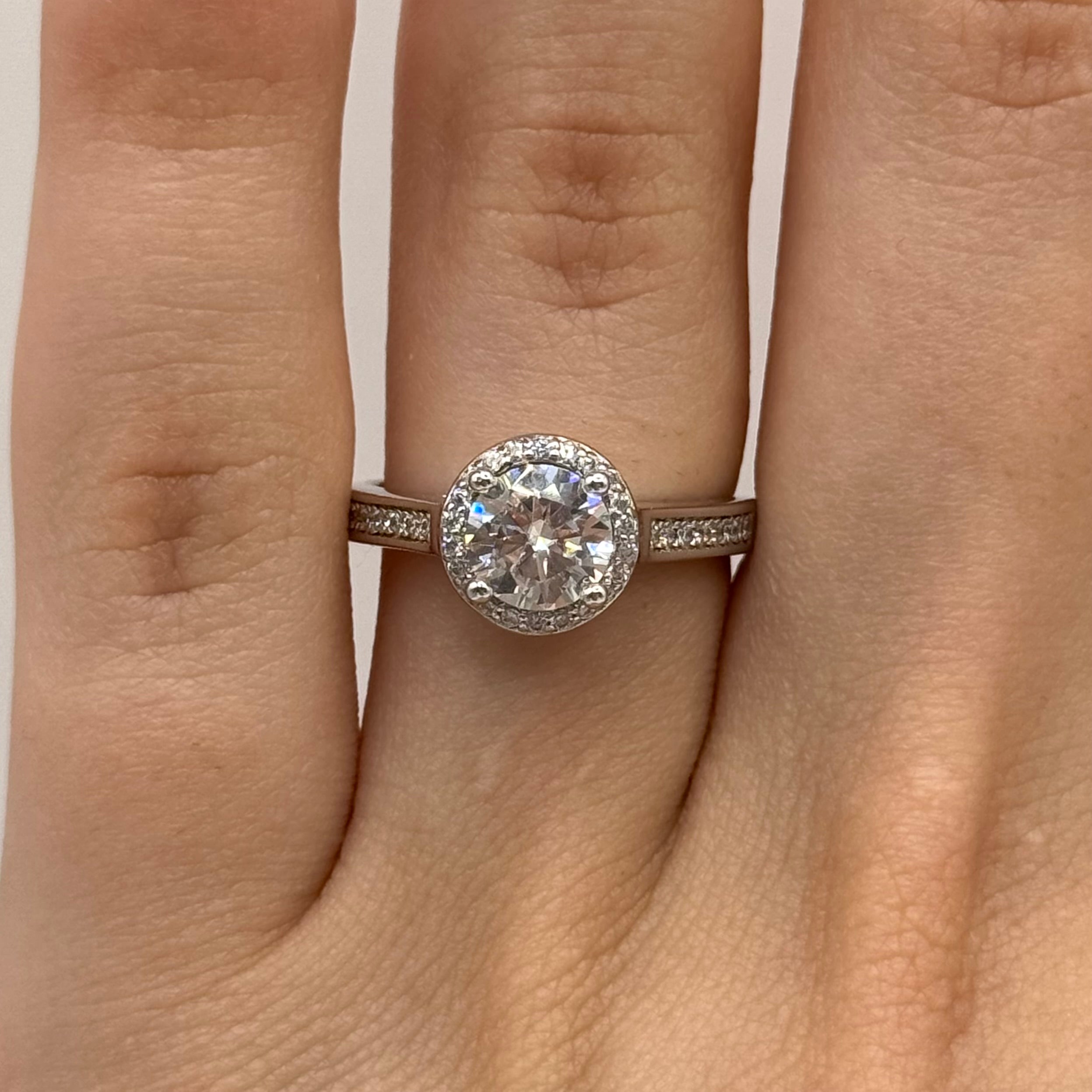 Diamond Tale Moissanite Engagement Ring – Lab-Grown, 18K White Gold Plated Sterling Silver