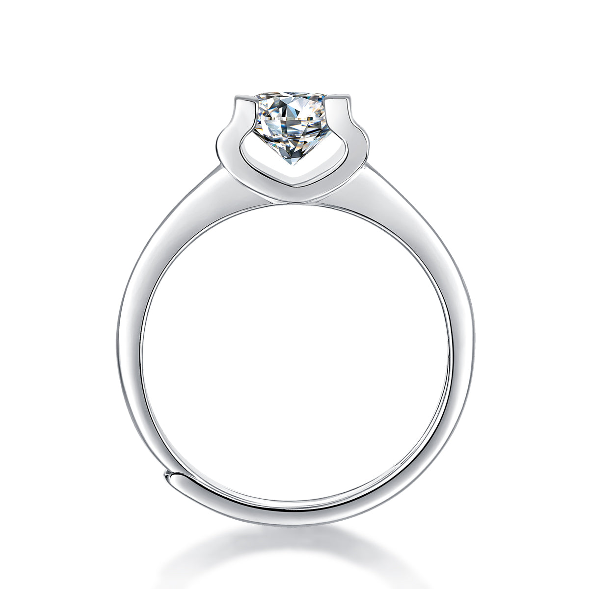 Elegant Moissanite Engagement Ring - Polished Metal Band with Radiant Sparkle