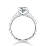 Elegant Moissanite Engagement Ring - Polished Metal Band with Radiant Sparkle