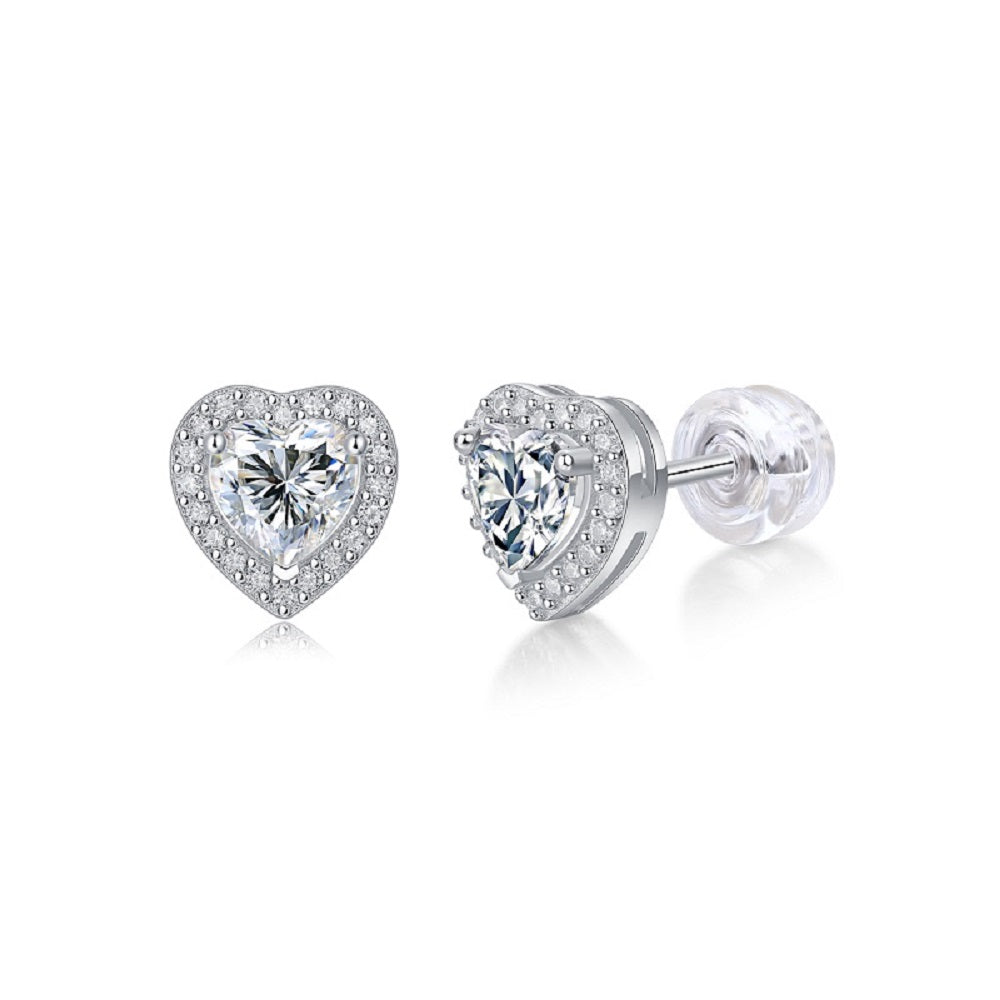 Polished Moissanite Heart Studs - Elegant Jewelry for Everyday Wear
