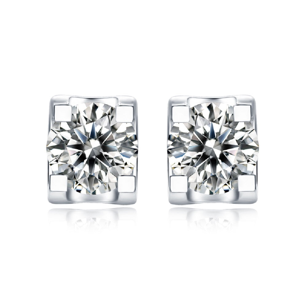Moissanite stud earrings with a deep space-inspired design, featuring brilliant round-cut stones set in a sleek metal setting for a sophisticated and radiant look.
