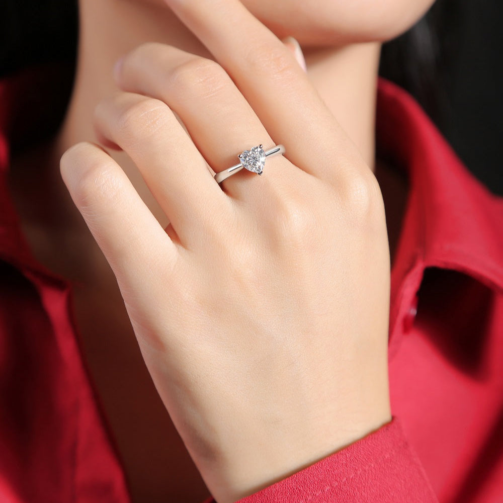 Polished Moissanite Heart Ring - Timeless Romance with a Brilliant Stone