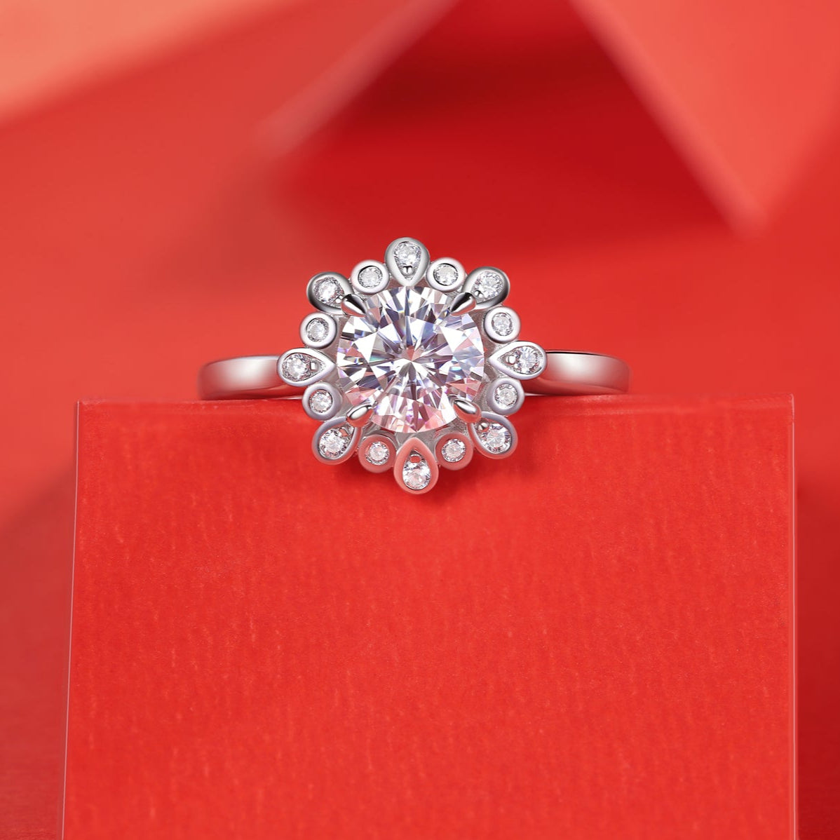 Polished Moissanite Ring - Starry Blossom Setting with a Timeless Appeal